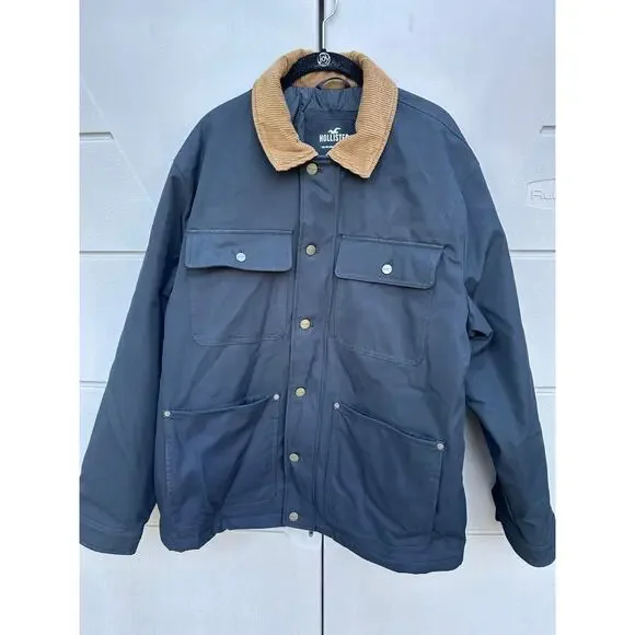 HOLLISTER Mens Black Barn Gorpcore Corduroy Collar Chore Softshell Jacket XL